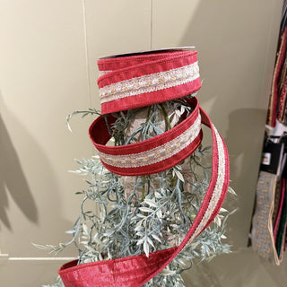 Red Dupion & Gold Trim Ribbon, 1.5" X 5YD