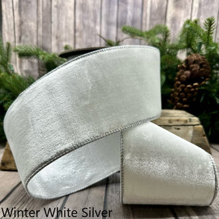 Winter White Lush Velvet Silver Back Ribbon, 4" x 10YD