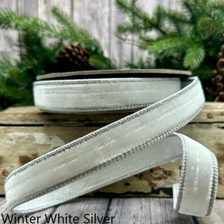 Winter White Lush Velvet Silver Back Ribbon, 1" x 10YD