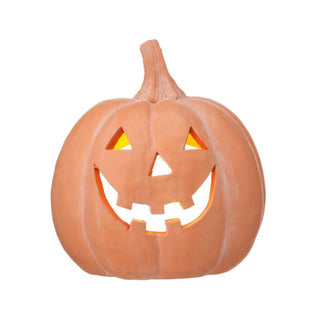 Light-Up Terra Cotta Jack-O’-Lantern Pumpkin, 7.5"