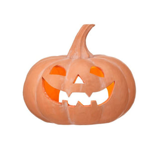 Light-Up Terra Cotta Jack-O’-Lantern Pumpkin, 10"