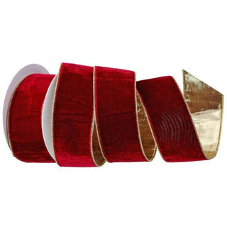 Burgundy Deluxe Velvet Gold Back Ribbon, 2.5"x10YD