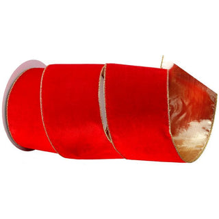 Red Deluxe Velvet Gold Back Ribbon, 4"x10YD