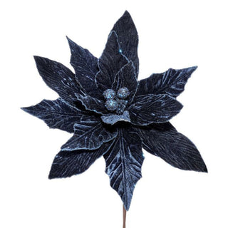 Midnight Blue Deluxe Velvet Poinsettia Pick