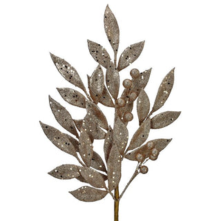 Glitter Metallic Bay Leaf with Berries Spray