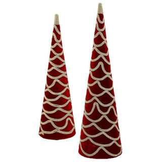 Dark Red Velvet Jewel Cone Tree Set