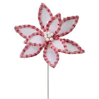 Sugared Stripe Poinsettia Pick
