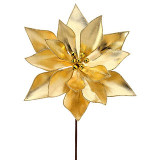 Retro Gold Poinsettia Stem with Jingle Bells