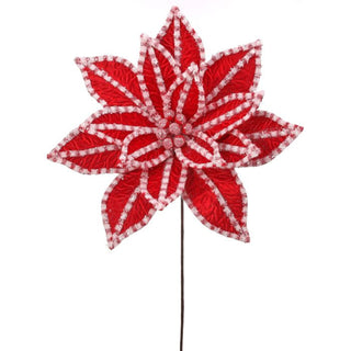 Giant Red Candy Snow Glitter Poinsettia Pick