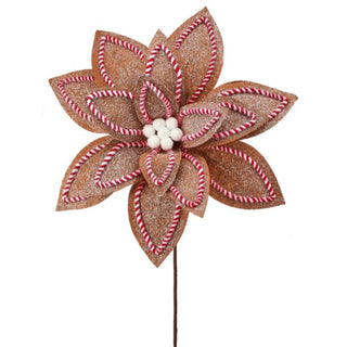 Candy Cane Trim Glitter Poinsettia Pick