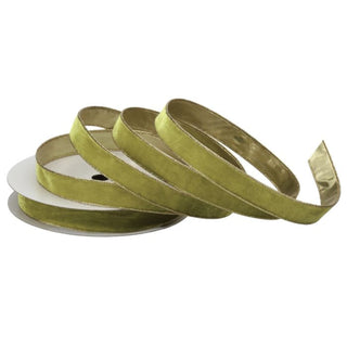 Apple Green Velvet with Gold Metallic Edge Ribbon, 1" X 20YD