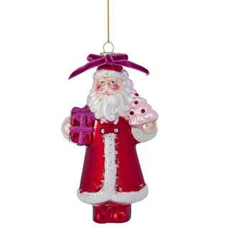 Glass Pink Santa Ornament With Gift