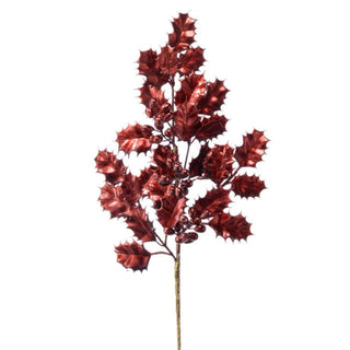 Burgundy Antique Metallic Holly Spray
