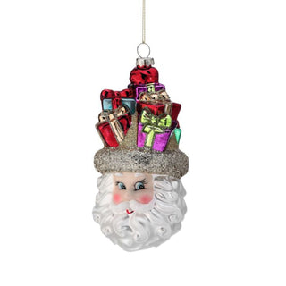 Glass Santa Head With Presents Ornament