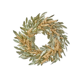 Golden Bay Leaf Berry Wreath, 28"