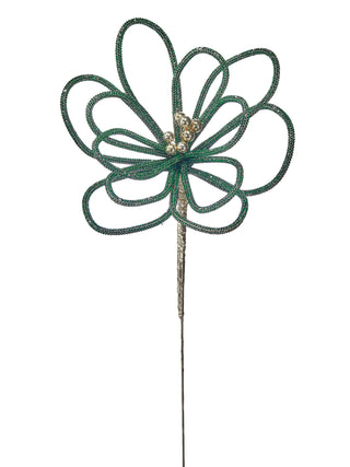 Green Jewel Open Petal Flower Stem Pick