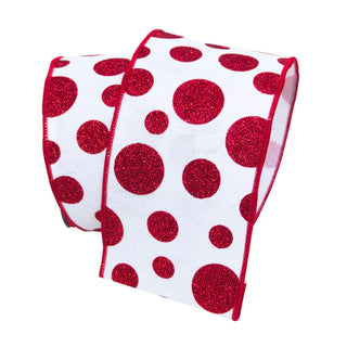 Red Glitter Random Dots Wired Ribbon, 4"X10YD