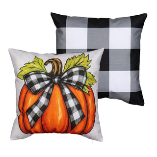 Checkered Bow Pumpkin Pillow