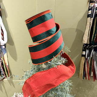 Green & Red Satin Stripe Double Fused Ribbon, 4" X 10YD