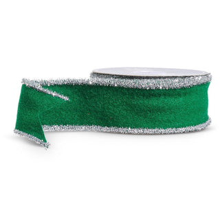 Green Tinsel Trim Felt Ribbon, 2.5" X 10YD