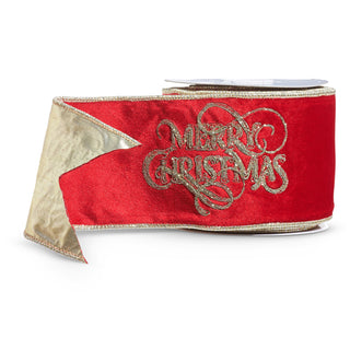 Velvet Merry Christmas Embroidery Ribbon, 4" X 10YD