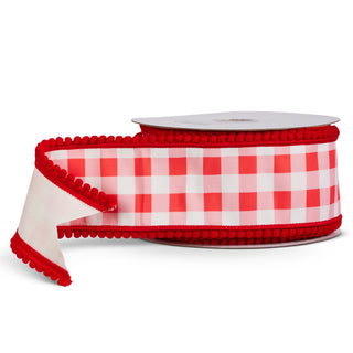Red Gingham Wired Ribbon, 4" X 10YD