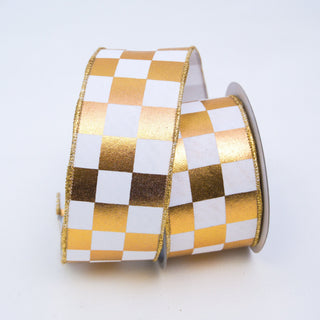 Gold Foil Check Ribbon, 2.5" X 10YD
