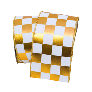Gold Foil Check Ribbon, 4" X 10YD