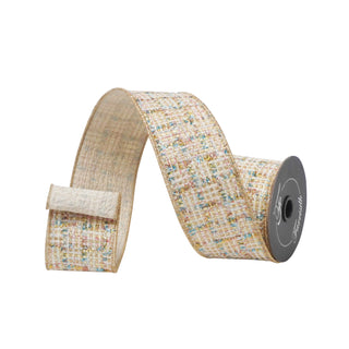 Cream Tinsel Tweed Ribbon, 2.5" X 10YD
