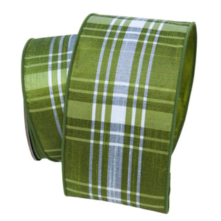 Green Simply Plaid Wired Ribbon, 4"X10YD