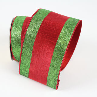 Red & Lime Glitter Candy Ribbon, 4" X 10YD