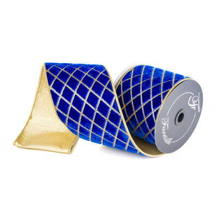 Royal Blue Metallic Diamond RIbbon, 4" X 10YD