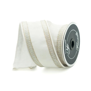 White and Platinum Pleated Border Ribbon, 2.5"X10YD