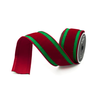 Red & Green Pleated Border Ribbon, 2.5" X 10YD