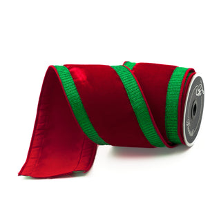 Red & Green Pleated Border Ribbon, 4" X 10YD