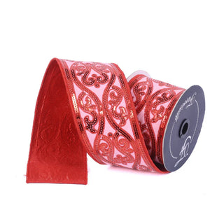 Pink and Red Morris Tapestry Ribbon, 4" X 5YD
