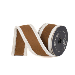 Pecan & White Plush Puffs Ribbon, 2.5" X 10YD