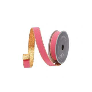 Bubblegum & Gold Gleam Ribbon, 1" X 10YD