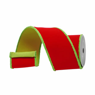 Red & Lime Scrooge Trim Ribbon, 4" X 10YD