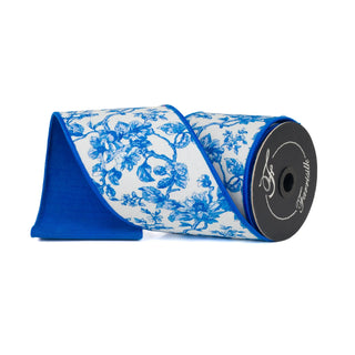 Royal Blue Blosom Toile Ribbon, 4" X 10YD