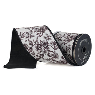 Black & White Blossom Toile Ribbon, 4" X 10YD
