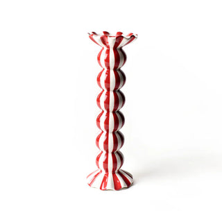 Red Stripe Ruffle Knob Candle Holder, Large