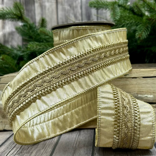 Gold Metallic Center Trim Ribbon, 2.5” X 5YD