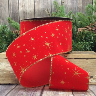 Gold Star Velvet Ribbon, 4" X 25YD