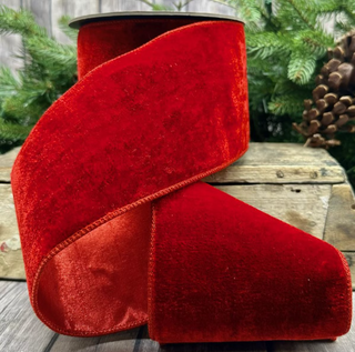 Crown Velvet Metallic Back Red Ribbon, 4" X 10YD