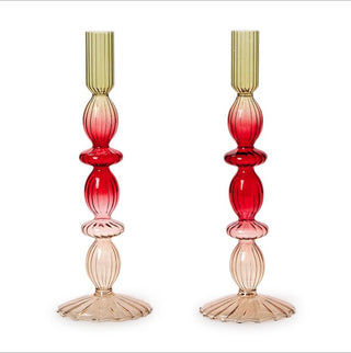 Ombre Hand-Blown Glass Candlestick Set
