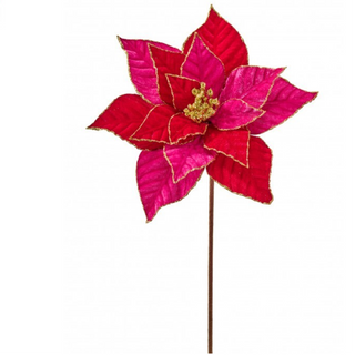 21" Velvet Glitter Poinsettia Stem
