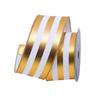 Gold Foil Vertical Stripes Wired Ribbon, 2.5"X10YD