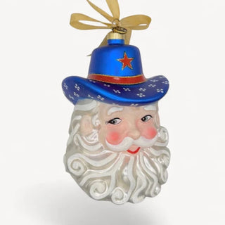 Blue & Red Cowboy Santa Ornament