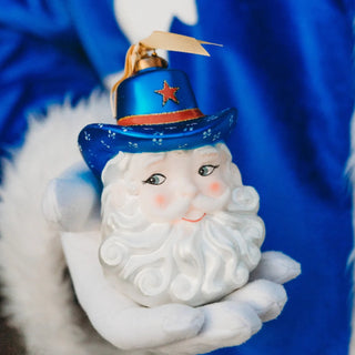 Blue & Red Cowboy Santa Ornament
